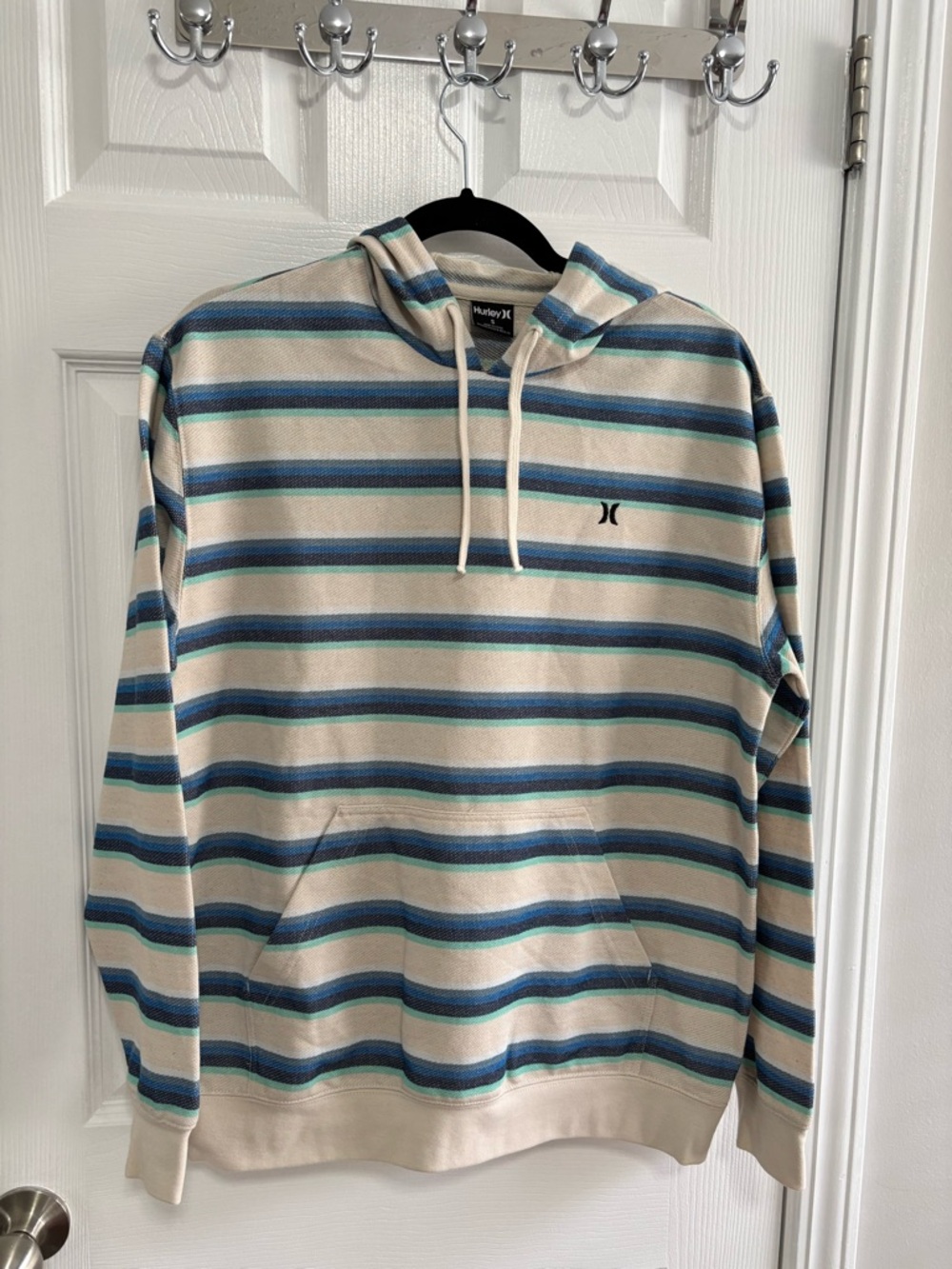 Hurley Cream, Blue & Teal Striped Hooded Pullover